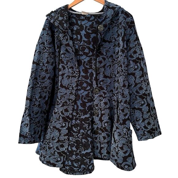 CMC USA Women’s Size Large Blue Tapestry Vintage Print Button up Long Jacket - Picture 2 of 14